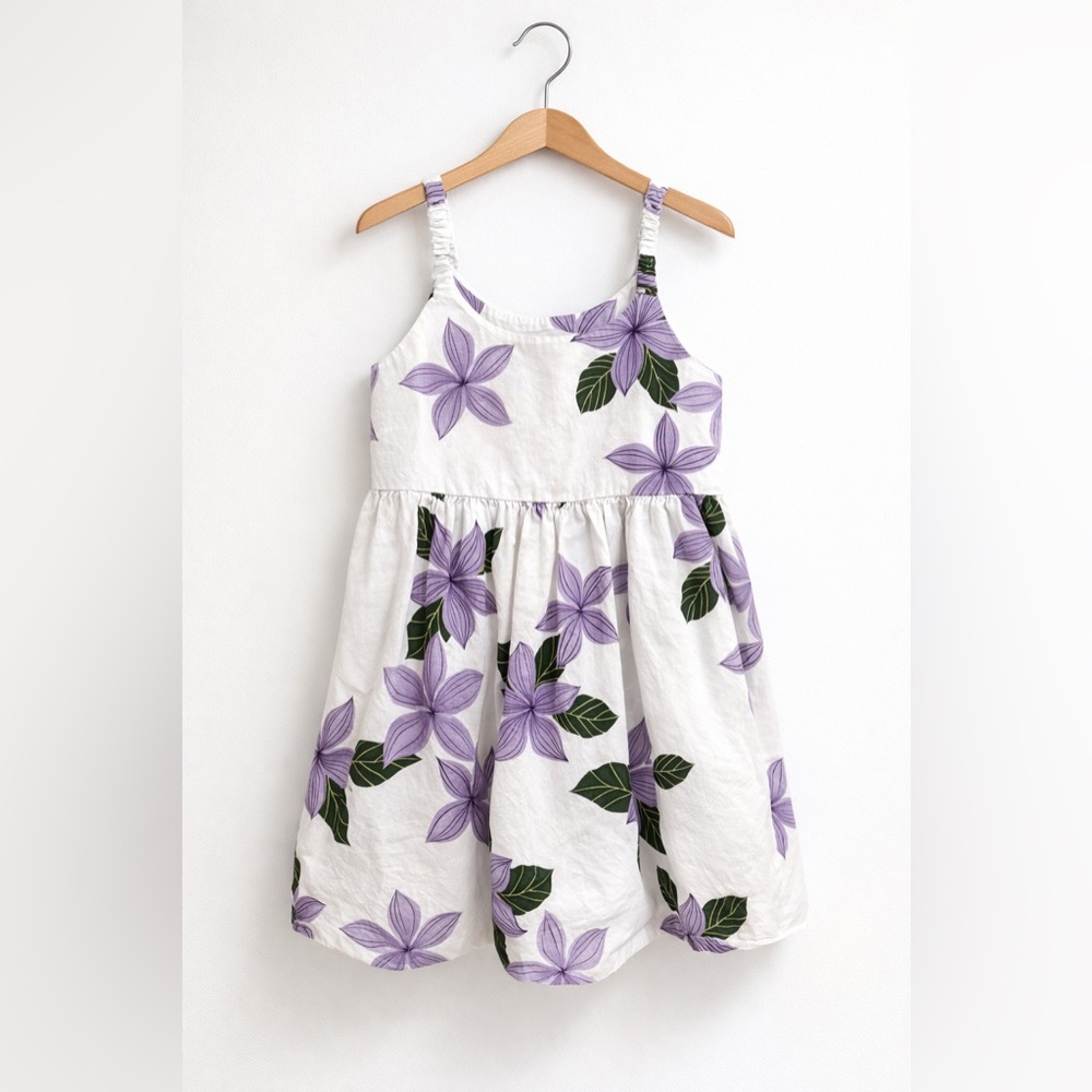 Pacific Legend Hawaiian Dress Girls 7/8 Purple Floral Made In Hawaii Cotton